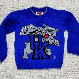 Vtg 90s Kentucky Wildcats UK Youth Knit Sweater Barrel Sportswear Blue